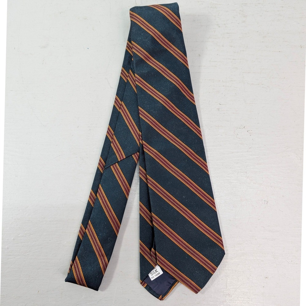 Horchow‎ Men's Silk Necktie Stripe Teal Green Burgundy Gold Diagonal USA 52"